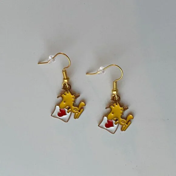 Handmade Woodstock Earrings STAINLESS STEEL Peanuts Snoopy - Picture 4 of 12